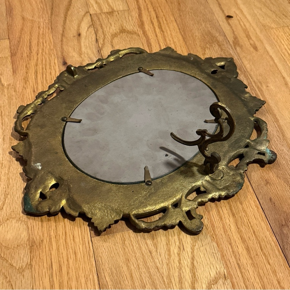 Antique MIRROR Baroque French vanity free standing solid Brass with green detail - Picture 8 of 16